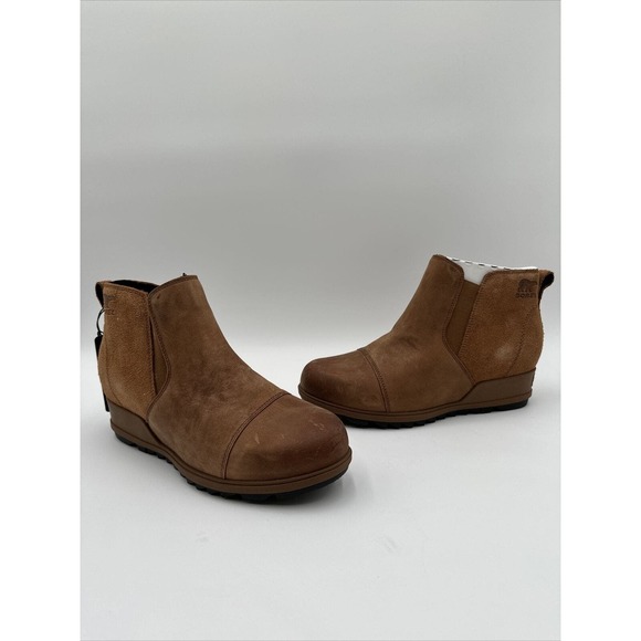 NWOB Sorel Evie Wedge Bootie Pull On Ankle Boot Suede Leather Tan Size 10.5 - Picture 1 of 7